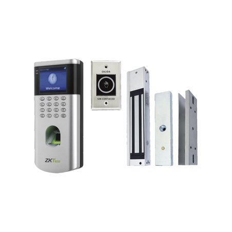KIT de Control de Acceso LF10/ PUSH / Compatible con ZKBioCVAccess / 1,500 Usuarios / Chapa magnética / Botón de Salida / Tarj