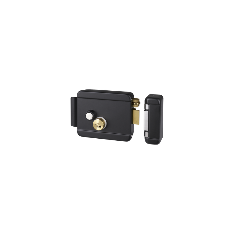 Cerradura Eléctrica con Botón de Salida / Incluye Llave / Exterior / Derecha / Color Negro