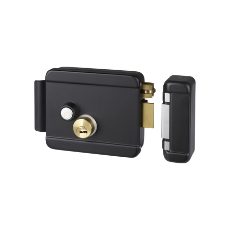 Cerradura Eléctrica con Botón de Salida / Incluye Llave / Exterior / Derecha / Color Negro