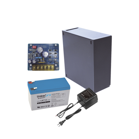Kit con fuente PLB2 con salida de 12 Vcc a 2.5 Amper, incluye transformador y batería de 12 V a 7 Amper