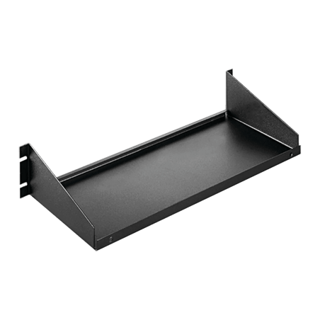Charola para Rack 19" / Carga Sólida 75 lb (34 kg) / 2U / Acero Suave / Negro RAL 9005 / Montaje Unilateral / 482x381x95 mm