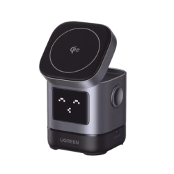 Cargador Inalámbrico Robot 2 en 1 UGREEN Qi2 / 15W Ultra Rápido para iPhone / 5W para AirPods / Pantalla Inteligente con Expre