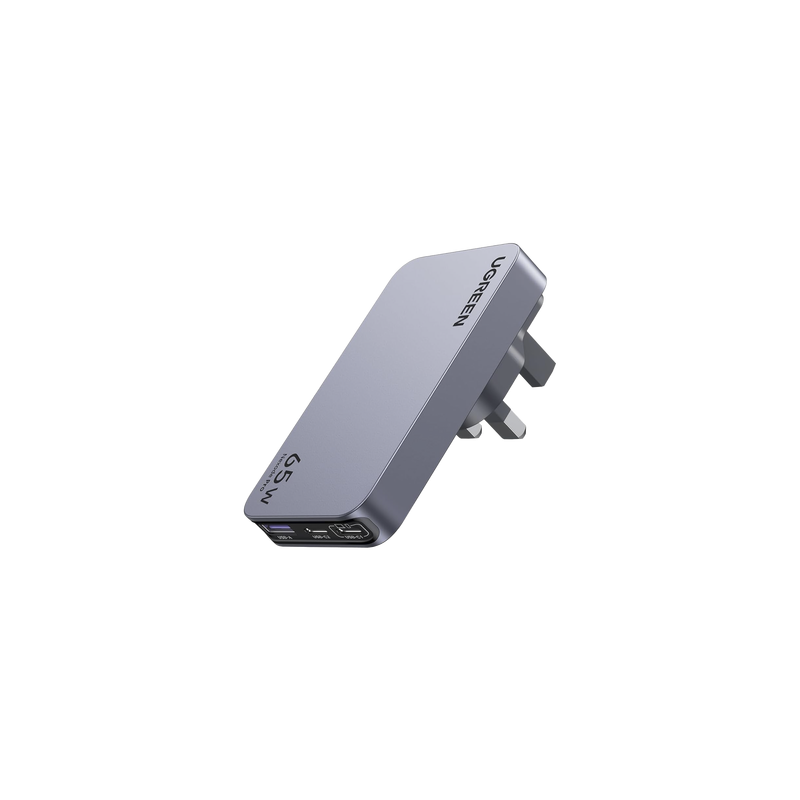 Cargador Rápido GaN 65W UGREEN / 2 Puertos USB-C + 1 Puerto USB-A / Tecnología GaN / Carga Rápida PPS PD 3.0 QC 4.0 / Compati