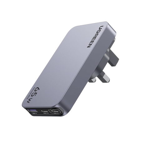Cargador Rápido GaN 65W UGREEN / 2 Puertos USB-C + 1 Puerto USB-A / Tecnología GaN / Carga Rápida PPS PD 3.0 QC 4.0 / Compati