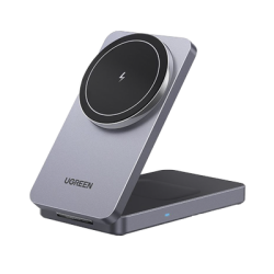 Cargador Inalámbrico 2 en 1 20W / Tecnología Qi2 15W Certificada / Carga Simultánea iPhone y AirPods / Ángulo Ajustable 70°