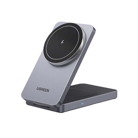 Cargador Inalámbrico 2 en 1 20W / Tecnología Qi2 15W Certificada / Carga Simultánea iPhone y AirPods / Ángulo Ajustable 70°