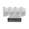 KIT de Amplificador de 120W para Escritorio | 4 Altavoces de Pared color Blanco 2.5W - 20W | Sistema 70/100V