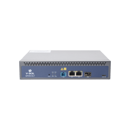 OLT de 1 puerto GPON SC/UPC + 3 puertos Uplink (2 puertos Gigabit Ethernet + 1 puerto SFP/SFP+), Fuente de alimentación redunda
