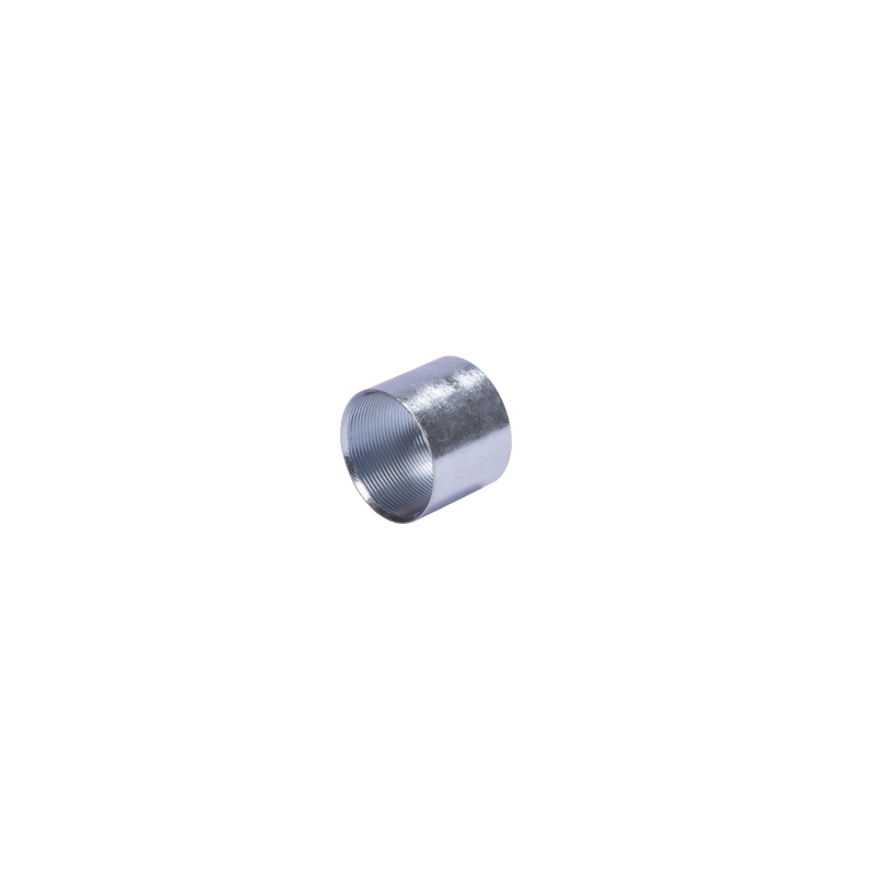 Cople 1 1/4" (32mm) pared gruesa con rosca galvanizado etiqueta amarilla