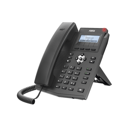 Teléfono IP empresarial para 2 lineas SIP con pantalla LCD, Puertos Gigabit, Códec Opus, conferencia de 3 vías, PoE.