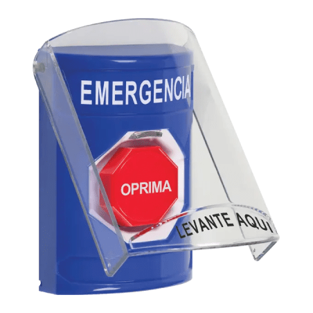 ​Botón Multipropósito, Color Azul, De Superficie, Con Tapa De Policarbonato, Sin Bocina Pre Alarma, Solo Interior, Llave Par