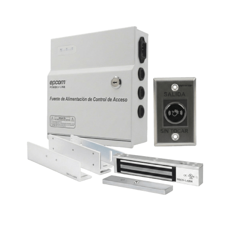 Kit para Control de Acceso Incluye Fuente de 12VCD / Soporta Batería de Respaldo/ Chapa Magnética de 600Lbs / Montajes L y Z /