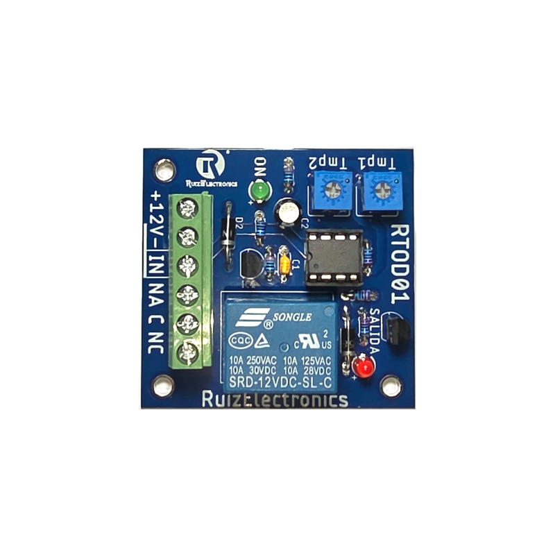 Tarjeta Temporizadora RTOD01 / Retardo 0-60 segundos / Duración 0-60 segundos / Alimentación 12VDC / Salida Relevador NA-NC-C 