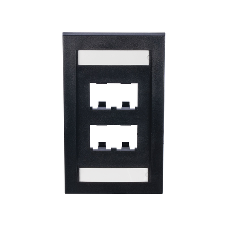 Placa de Pared Vertical Ejecutiva, Salida de 4 Puertos Mini-Com, Con Espacios Para Etiquetas, Color Negro