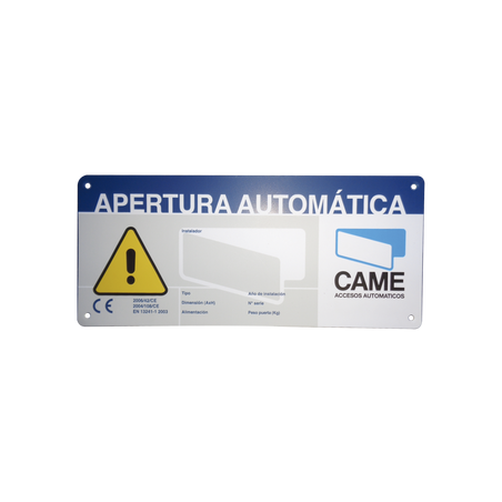 Letrero de Aviso Peligro para puertas automáticas CAME