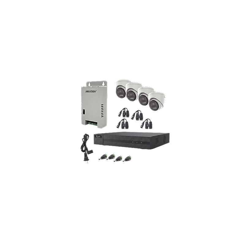 Kit HiLook Audio Bidireccional TurboHD 1080p / DVR Metalico 4 Canales / 4 Cámaras Eyeball (Exterior) con Bocina y Microfóno In