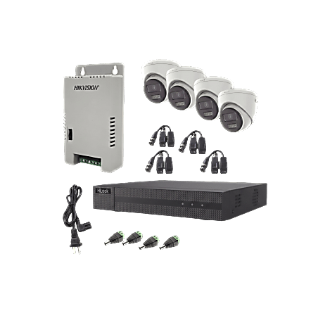 Kit HiLook Audio Bidireccional TurboHD 1080p / DVR Metalico 4 Canales / 4 Cámaras Eyeball (Exterior) con Bocina y Microfóno In