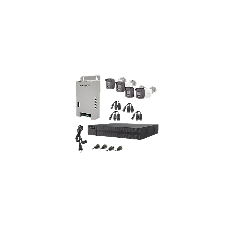 Kit HiLook Audio Bidireccional TurboHD 1080p / DVR Metalico 4 Canales / 4 Cámaras Bala (Exterior) con Bocina y Micrófono Integ