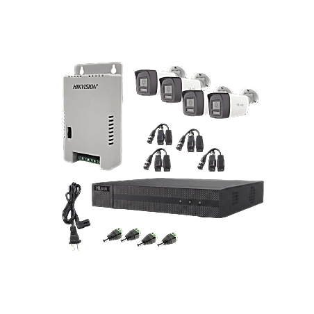 Kit HiLook Audio Bidireccional TurboHD 1080p / DVR Metalico 4 Canales / 4 Cámaras Bala (Exterior) con Bocina y Micrófono Integ