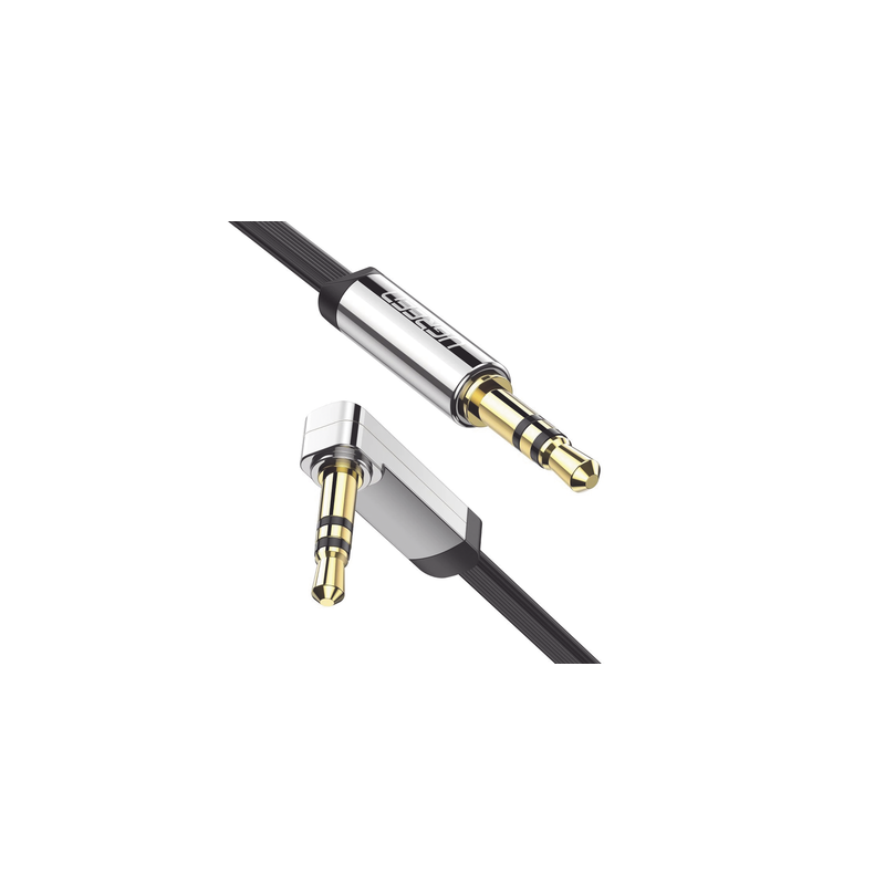 Cable Auxiliar Plano 2 Metros / Conector 3.5mm a 3.5mm / Macho-Macho / Recto a Angulo / Ángulo de 90° en una de sus Puntas / C