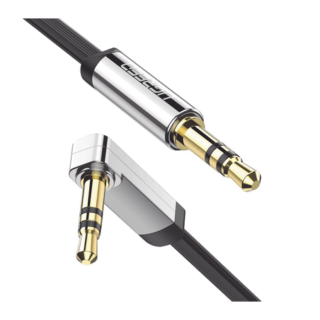 Cable Auxiliar Plano 2 Metros / Conector 3.5mm a 3.5mm / Macho-Macho / Recto a Angulo / Ángulo de 90° en una de sus Puntas / C