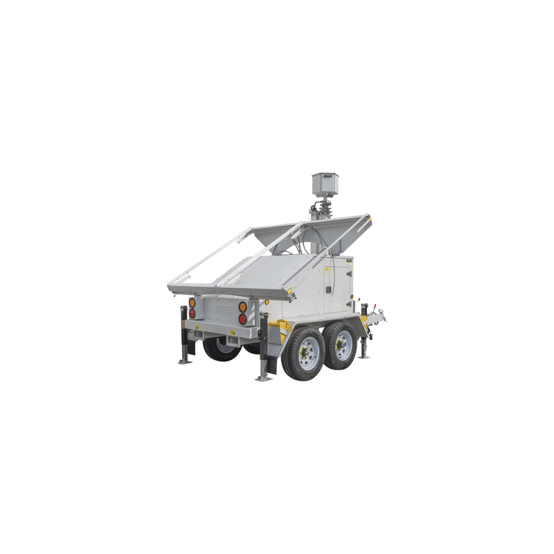 Traila / Remolque de Doble Eje con Mástil Retráctil de 7.5 m. para Videovigilancia o Iluminación, con Bases para Instalar Pan