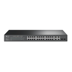 Switch PoE+ JetStream SDN Administrable 24 puertos 10/100 Mbps + 2 puertos 10/100/1000 Mbps (Uplink) + 2 puertos SFP (combo 2 RJ
