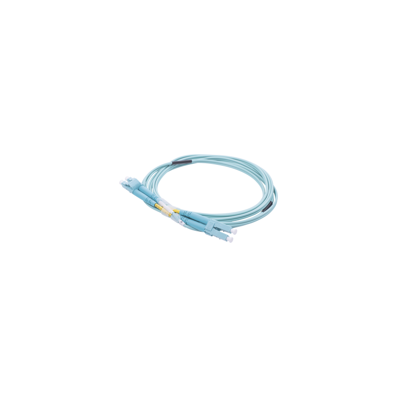 Jumper de Fibra Óptica Multimodo OM3 50/125 LC-LC OFNR (Riser), 2.0 mm, Dúplex, Aqua, 2 Metros (6.56 Pies)