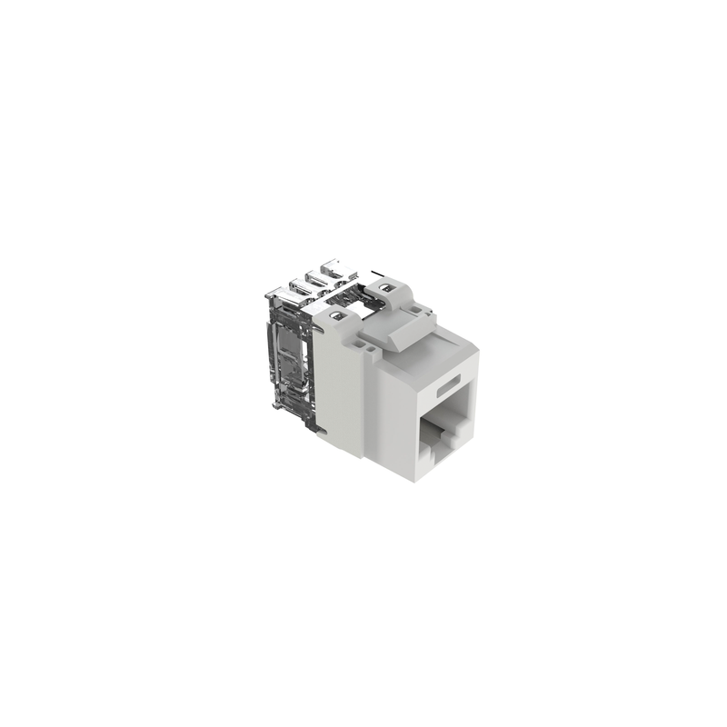 Conector Jack Estilo 110 (de Impacto), Tipo Keystone, Categoría 6A, de 8 Posiciones y 8 Cables, Color Blanco
