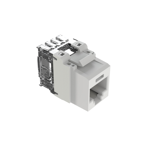 Conector Jack Estilo 110 (de Impacto), Tipo Keystone, Categoría 6A, de 8 Posiciones y 8 Cables, Color Blanco