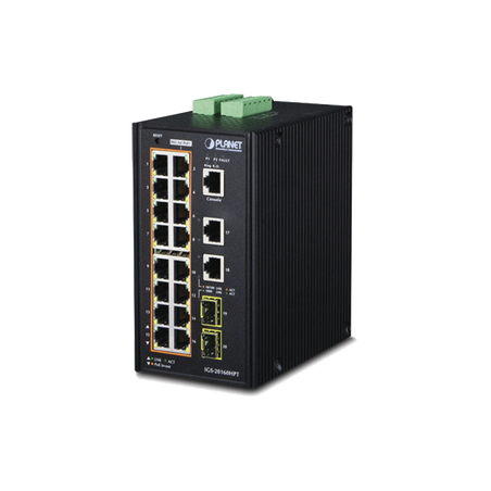 Switch Industrial Administrable 16 puertos 10/100/1000 T 802.3at PoE + 2 Puertos 10/100/1000 T + 2 puertos 100/1000 X SFP