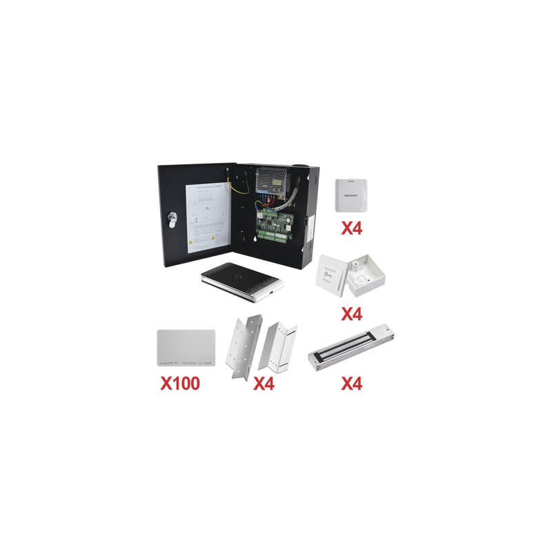 Kit de Control de Acceso con TARJETA para 4 Puertas / TODO INCLUIDO / Software IVMS4200 incluido