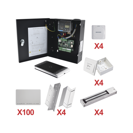 Kit de Control de Acceso con TARJETA para 4 Puertas / TODO INCLUIDO / Software IVMS4200 incluido