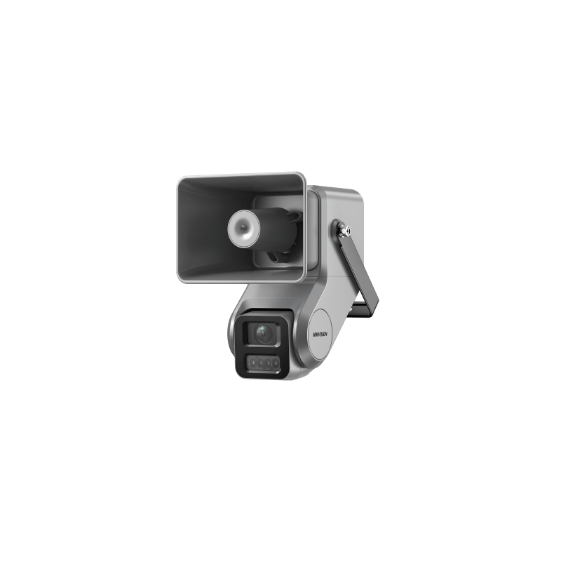 Cámara IP 4 Megapixel + Bocina IP Integrada / Lente Motorizado 2.8 a 12 mm / 7 Watts de Potencia / Exterior IP67 / PoE+ / Metal
