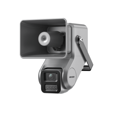 Cámara IP 4 Megapixel + Bocina IP Integrada / Lente Motorizado 2.8 a 12 mm / 7 Watts de Potencia / Exterior IP67 / PoE+ / Metal