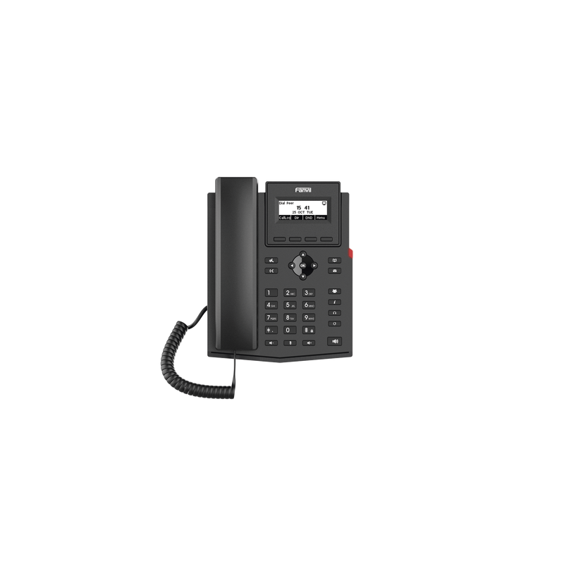 Teléfono IP empresarial para 2 lineas SIP con pantalla LCD, Puertos Gigabit, Códec Opus, conferencia de 6 vías, PoE.