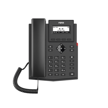 Teléfono IP empresarial para 2 lineas SIP con pantalla LCD, Puertos Gigabit, Códec Opus, conferencia de 6 vías, PoE.