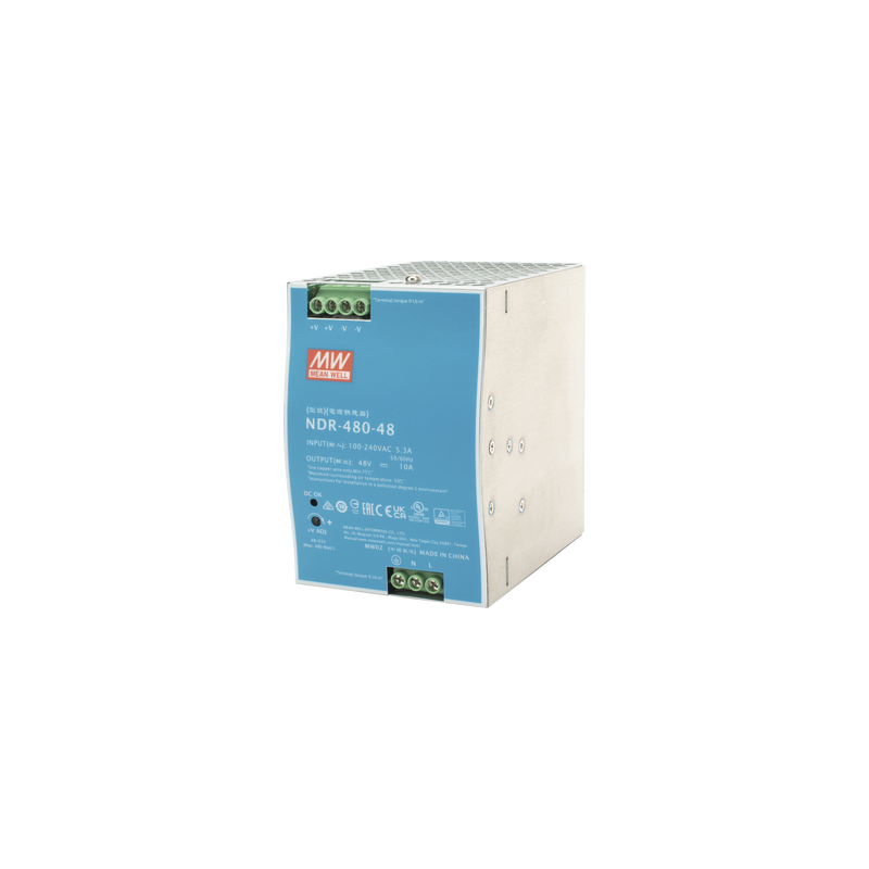 Fuente de Poder Industrial de 480W, salida 48 Vcc, para montaje en riel Din