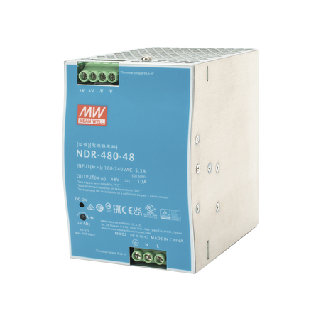 Fuente de Poder Industrial de 480W, salida 48 Vcc, para montaje en riel Din