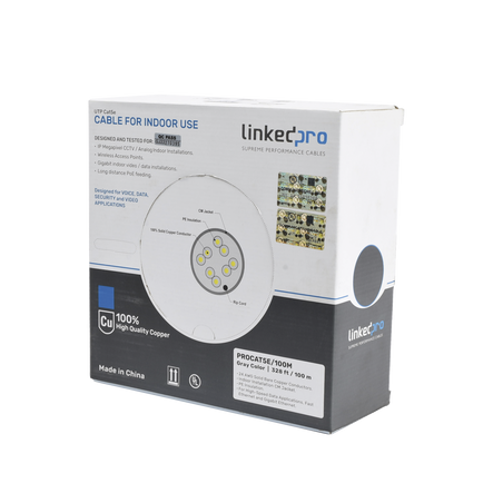 Cable Cat5e de Alto Rendimiento, con Certificaciones ETL, UL, Color Gris, de 100 Metros (328 Pies) para Aplicaciones en CCTV, Re