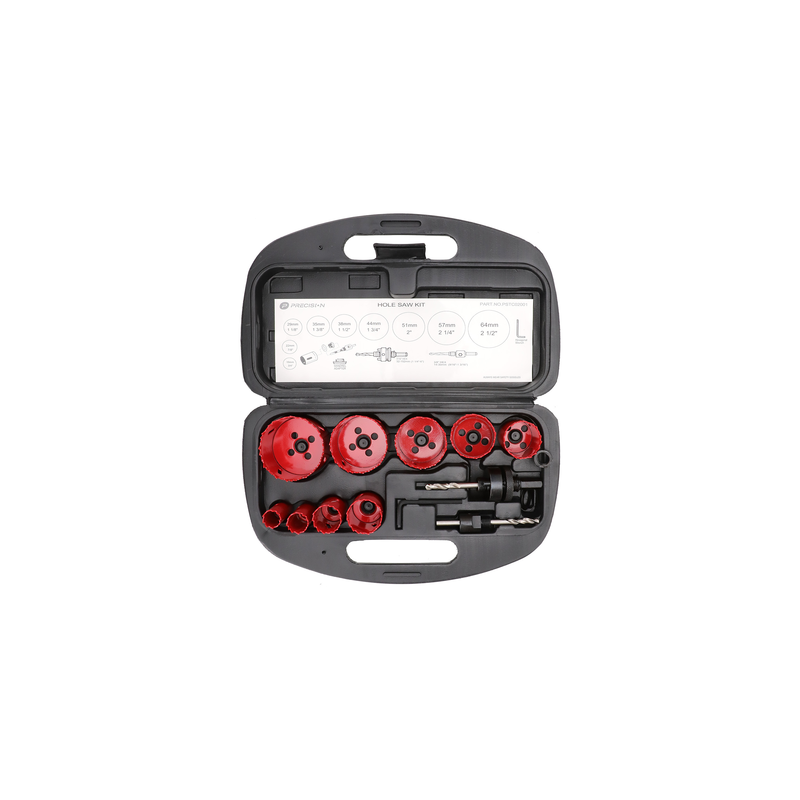 Juego de 13 Brocas Sierra Bimetálica con Adaptadores y Estuche. (3/4", 7/8", 1-1/8", 1-3/8", 1-1/2", 1-3/4", 2", 2-1/4", 2-1/2"