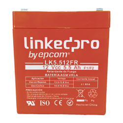 Batería 12 V / 5.5 Ah / UL / Tecnología AGM / Vida útil promedio de 5 años / Retardante a la Flama / Para uso en equipo elec