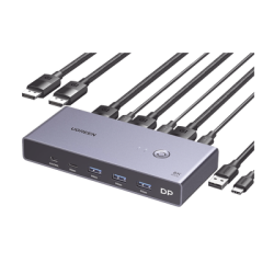 Conmutador KVM DisplayPort 8K | DP 1.4 | 2 Entradas 1 Salida | 4 Puertos USB 3.0 (3 USBA *1 USBC) | Soporta 8K@60Hz | HDR | Cont