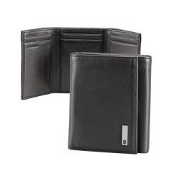 Cartera Athens Negra de Piel con Compartimento de Micromalla para ID. Doblable en 3 Partes con Divisor de Billetes. Pocket Walle