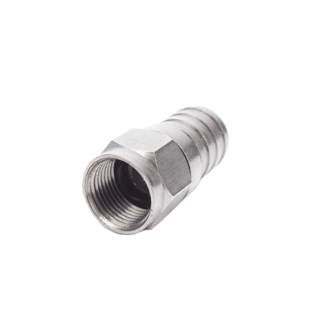 Conector F Macho, 75 Ohm, Plegable para Cable RG-6/U sin pin, Niquel/Polietileno.