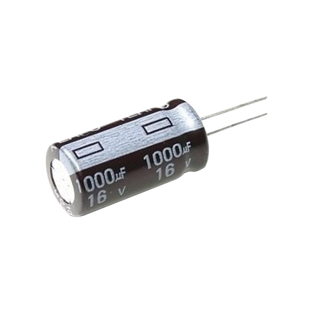 Capacitor Electrolítico de Aluminio, Radial de 1000 µFd, 16 Vcc, 105 °C, 10 x 15 mm.