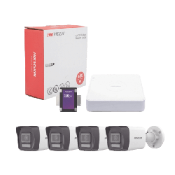 Kit IP 4 Megapixel / NVR de 4 Canales con 4 Puertos PoE / 4 Cámaras IP Bala Dual Light (IR + Luz Blanca) con Microfono Integrad