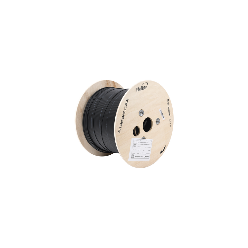 Carrete de 1 km de Fibra Óptica Aérea Mini Figura 8 G.657A2 Tipo Drop, Monomodo de 2 Hilos (Bifibra), Diseñada para Fusionars