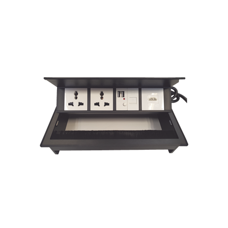 Caja Horizontal Tipo Hub para Escritorio Color Negro, con 1 Puerto HDMI Hembra-Hembra, 1 Puerto RJ45 Cat6, 2 Puertos USB (Solo C