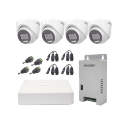 KIT TurboHD 1080p / DVR 4 Canales con audio por coaxitron / 4 Cámaras con Micrófono y 106° Visión/ luz blanca + IR visión n